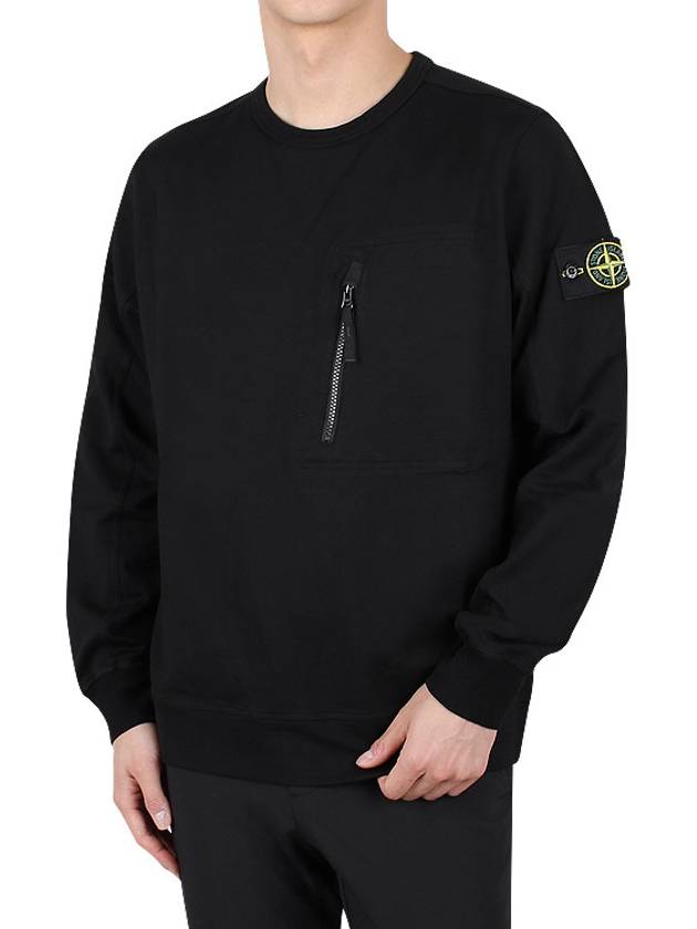 Logo Patch Cotton Crew Neck Sweatshirt Black - STONE ISLAND - BALAAN 3