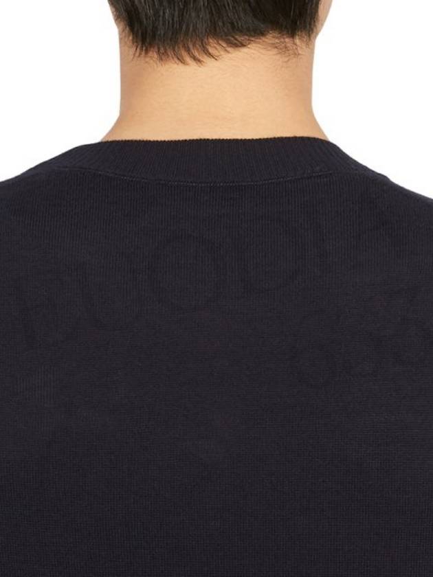 Heart Embroidered Logo Crew Neck Knit Top Navy - AMI - BALAAN 10