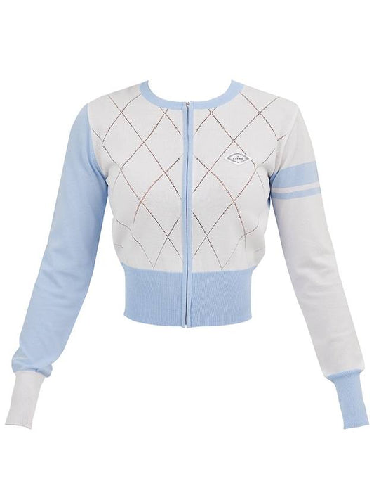 Golf Wear Diamond Punching Summer Knit Zip-up Blue - J JANE - BALAAN 2