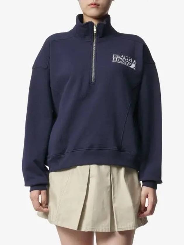 Logo Print Half Zip-up Cotton Sweatshirt Navy - SPORTY & RICH - BALAAN 2