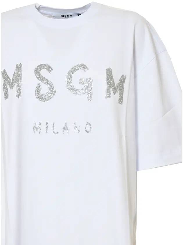 Milano Brushed Logo Cotton Short Sleeve Short Dress White - MSGM - BALAAN 4