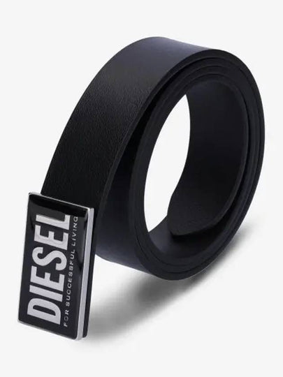 B Glossy Logo Plaque Leather Belt Black - DIESEL - BALAAN 2