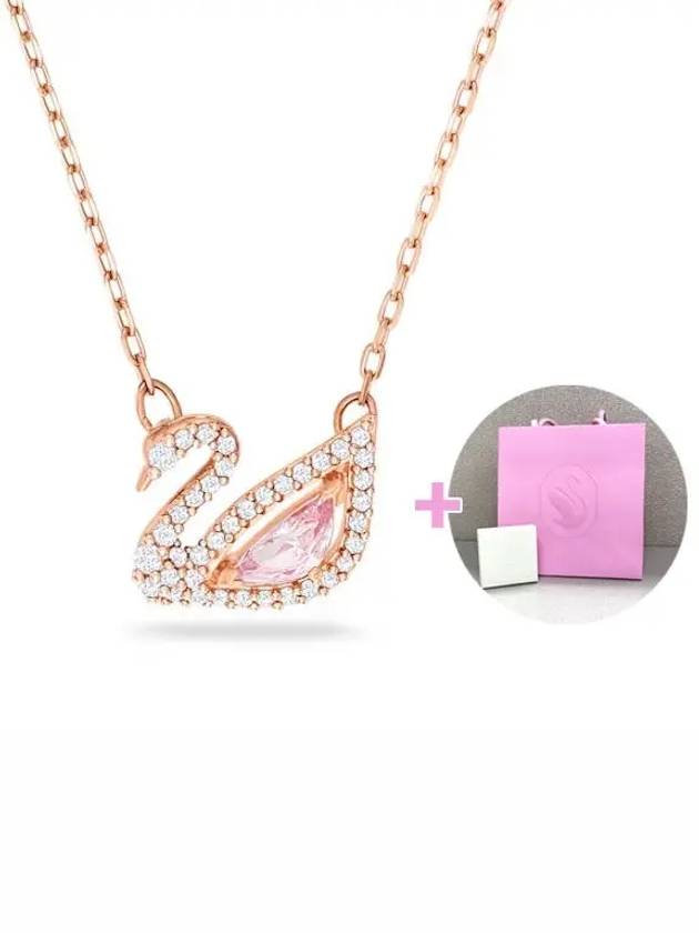 Dazzling Swan Pendant Necklace Pink Rose Gold - SWAROVSKI - BALAAN 3