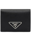 Triangle Logo Saffiano Leather Half Wallet Black - PRADA - BALAAN 2