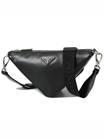 Triangle Logo Leather Cross Bag Black - PRADA - BALAAN 1