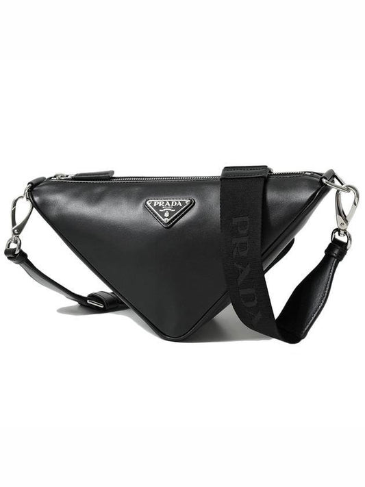 Triangle Leather Cross Bag Black - PRADA - BALAAN 1