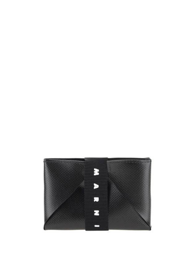 Logo Strap Leather Card Wallet Black - MARNI - BALAAN 2