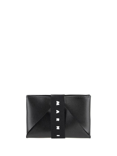 Logo Strap Leather Card Wallet Black - MARNI - BALAAN 2