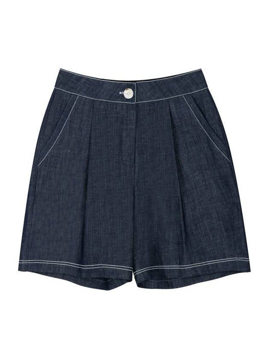 Tony Summer Linen Denim 4-quarter Stitched Pintuck Secret Banding Shorts Navy TONY09NV - RAMUSTUDIO - BALAAN 1