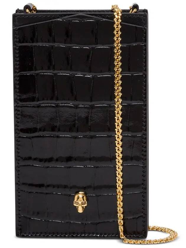 Gold Skull Logo Leather Phone Case Black - ALEXANDER MCQUEEN - BALAAN.