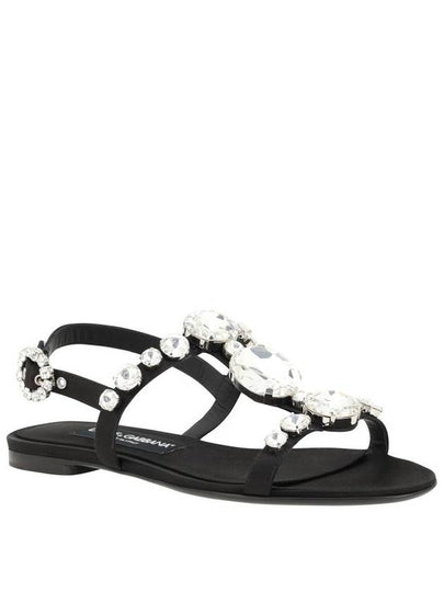 Black Sandals With Embroidered Stones Decorations In Satin Woman - DOLCE&GABBANA - BALAAN 2