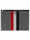 Men's Three Stripes Boiled Wool Stripe Zipper Document Holder Clutch Bag Medium Grey - THOM BROWNE - BALAAN 4