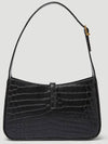 Bronze Monogram Le 5 A 7 Hobo Bag in Crocodile Embossed Shiny Leather Black - SAINT LAURENT - BALAAN 4