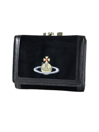 Velvet Small Frame Cotton Half Wallet Black - VIVIENNE WESTWOOD - BALAAN 2