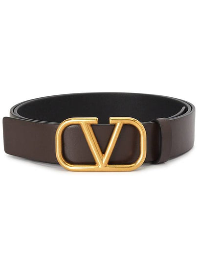 V Logo Signature Leather Belt Brown Black - VALENTINO - BALAAN 2