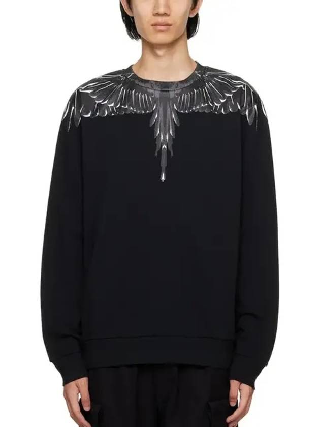 Icon Wing Print Crew Neck Sweatshirt Black White - MARCELO BURLON - BALAAN 3