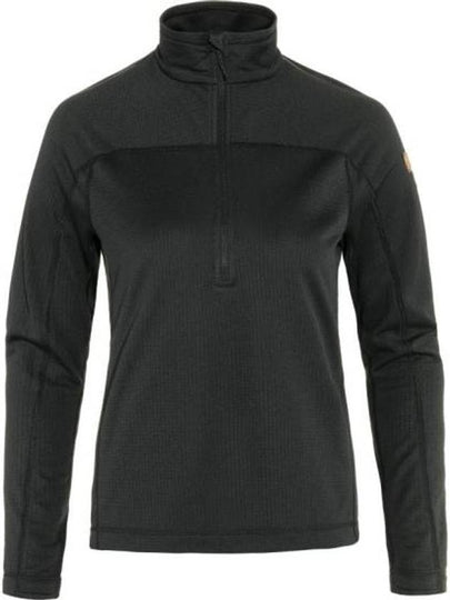 Women's Abisko Lite Fleece Half Zip-Up Long Sleeve T-Shirt Black - FJALL RAVEN - BALAAN 2