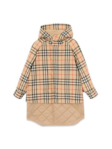 Kids Vintage Check Hooded Quilted Coat Beige - BURBERRY - BALAAN 1