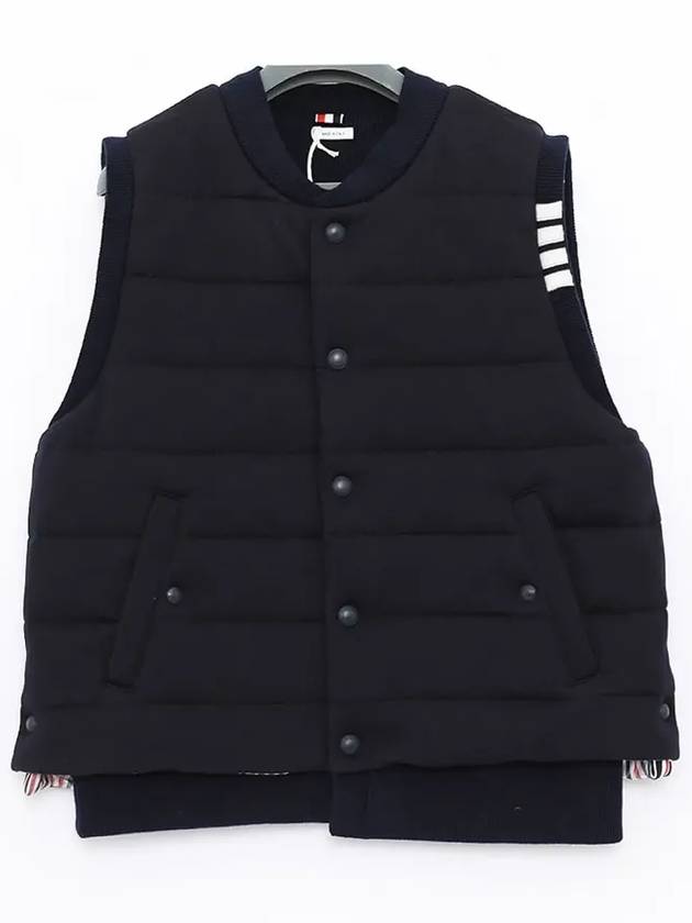 Men's 4-Bar Stripe Merino Reversible Padded Vest Navy - THOM BROWNE - BALAAN 3