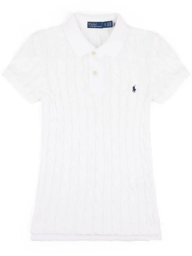 Slim Fit Cable Knit Polo Shirt White - POLO RALPH LAUREN - BALAAN 2