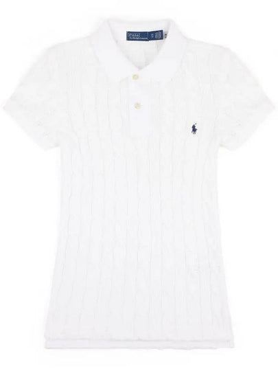 Slim Fit Cable Knit Polo Shirt White - POLO RALPH LAUREN - BALAAN 2