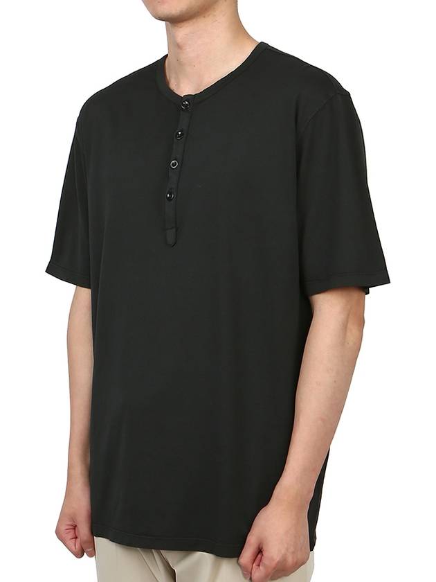 Men's Henry Neck Cotton Short Sleeve T-Shirt Black - TEN C - BALAAN 3