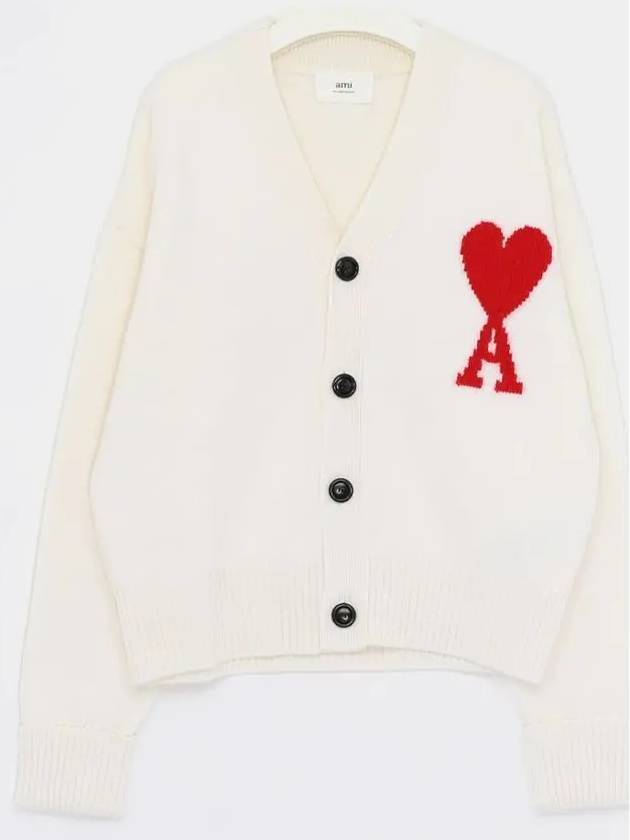 Big Heart Logo Oversized Intarsia Cardigan White - AMI - BALAAN 3