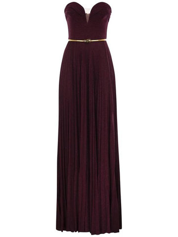 Pleated lurex jersey red carpet dress with belt - ELISABETTA FRANCHI - BALAAN 1