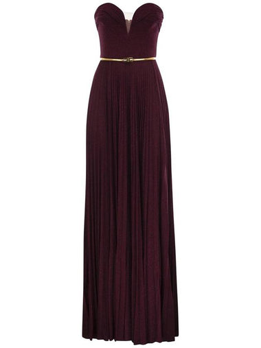 Pleated lurex jersey red carpet dress with belt - ELISABETTA FRANCHI - BALAAN 1