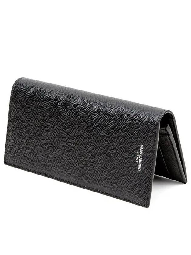 Continental Grain de Poudre Embossed Leather Wallet Black - SAINT LAURENT - BALAAN.