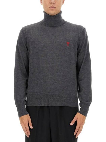 Heart Logo Wool Turtleneck Grey - AMI - BALAAN 2