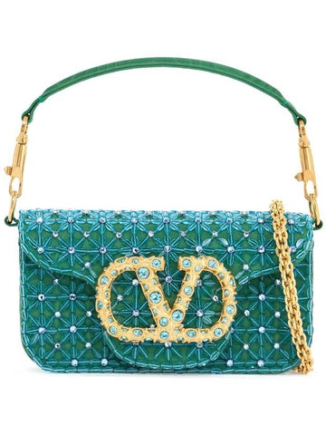 small turquoise floral shoulder bag with crystals and chain - VALENTINO - BALAAN 1