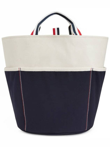 Three Stripes Double Face Cotton Canvas Large Shopper Tote Bag White - THOM BROWNE - BALAAN 1