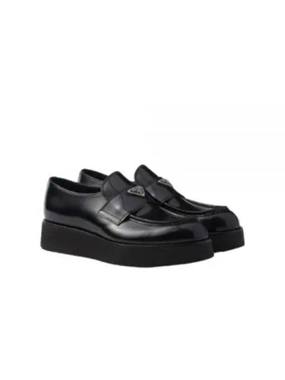 Triangle Logo Brushed Leather Loafers Black - PRADA - BALAAN 2