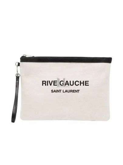 Rive Gauche Zipper Strap Canvas Clutch Bag White - SAINT LAURENT - BALAAN 2