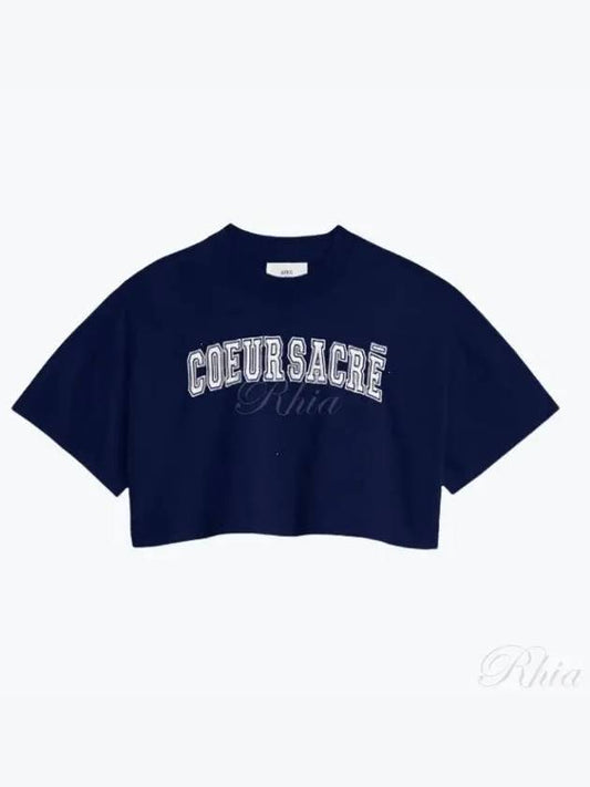 Logo Crop Short Sleeve T-shirt Navy - AMI - BALAAN 2