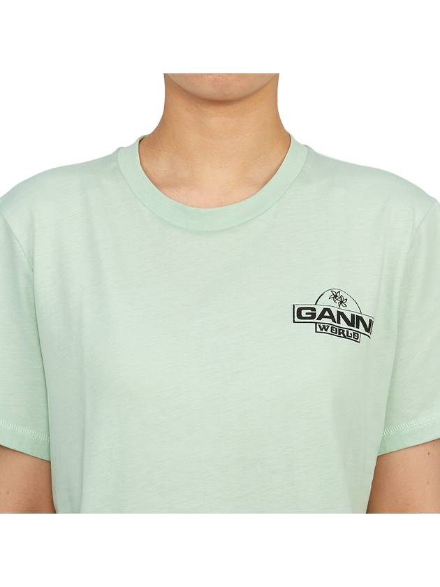 Logo Print Relaxed Fit Short Sleeve T-Shirt Aqua Form - GANNI - BALAAN 8