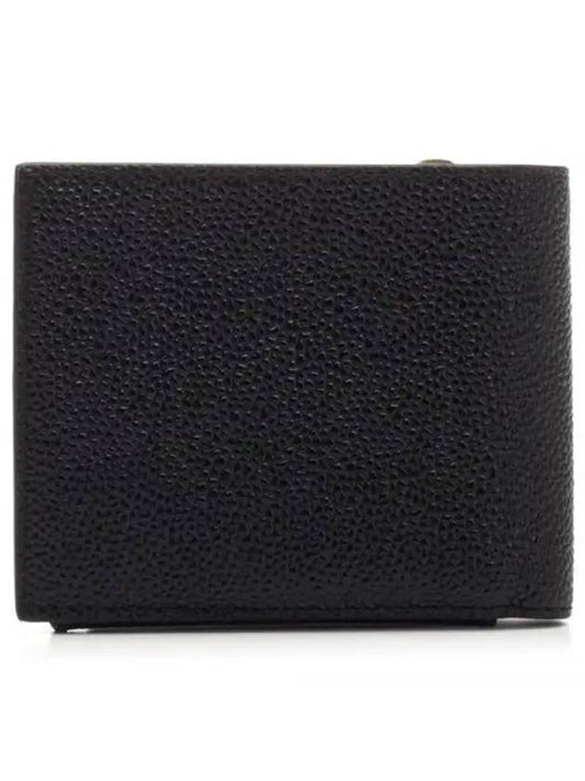 Caviar Leather Zipper Coin Pocket Bifold Half Wallet Black - THOM BROWNE - BALAAN 1