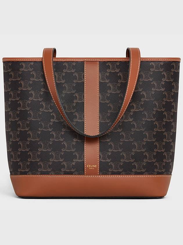 Triomphe Canvas Calfskin Tote Bag Brown Black - CELINE - BALAAN 3