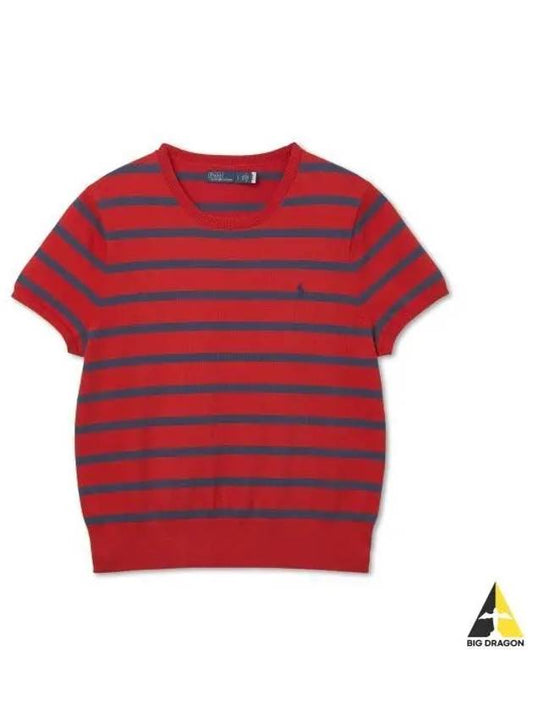 W Striped Short Sleeve Sweater Red - POLO RALPH LAUREN - BALAAN 1