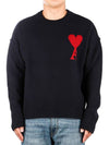 Big Heart Logo Wool Knit Top Navy - AMI - BALAAN 1