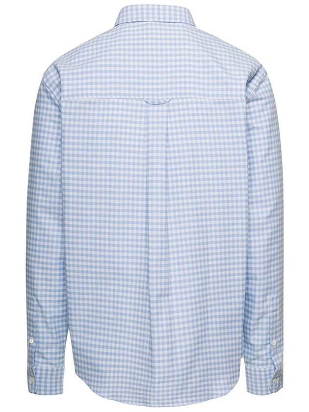 Small Heart Logo Gingham Button Long Sleeves Shirt Sky Blue - AMI - BALAAN 3