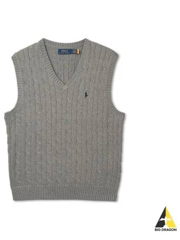 Cable knit cotton sweater vest gray - POLO RALPH LAUREN - BALAAN 1