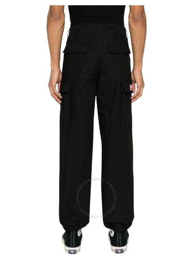 Paris Label Flap Pocket Workwear Cargo Cotton Straight Pants Black - KENZO - BALAAN 3