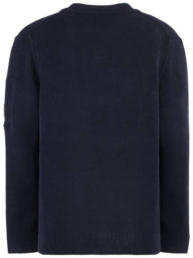 Cotton Chenille Buttoned Cardigan Blue - CP COMPANY - BALAAN 3