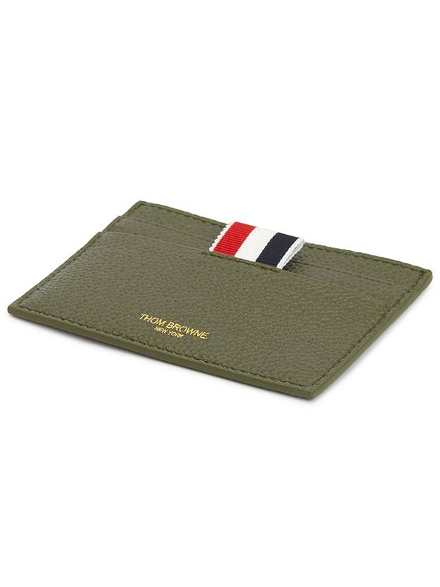 Pebble Grain Leather Stripe Single Card Wallet Green - THOM BROWNE - BALAAN 4