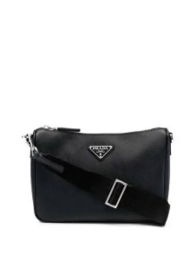 Triangle Logo Saffiano Leather Cross Bag Black - PRADA - BALAAN 2