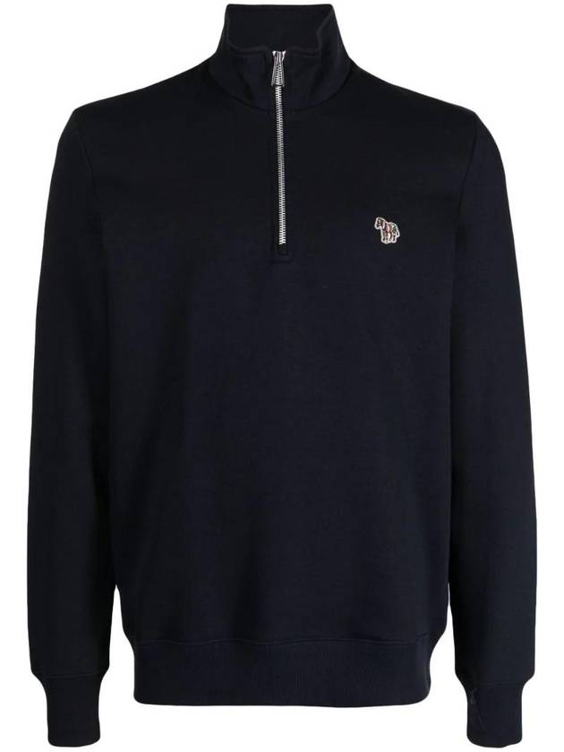 Zebra Zip Neck Sweatshirt Navy - PAUL SMITH - BALAAN 1