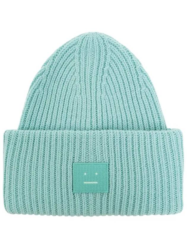 Face Patch Ribbed Wool Beanie Turquoise Blue - ACNE STUDIOS - BALAAN 3