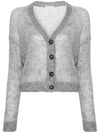 Mohair Wool Shiny Details Cardigan Grey - BRUNELLO CUCINELLI - BALAAN 1